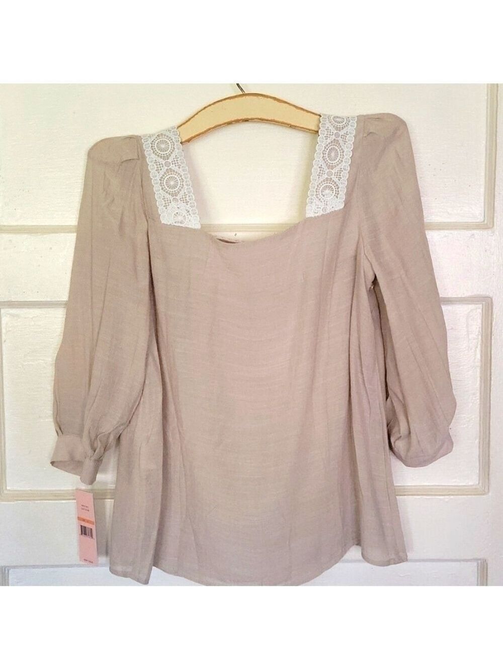 Nanette Lepore Lace Trim Square Neck 3/4 Sleeve Blouse - Picture 2 of 12